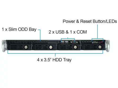 Серверный корпус/ 1U rackmount , ATX, Micro-ATX and Mini-ITX mb, 4*3.5