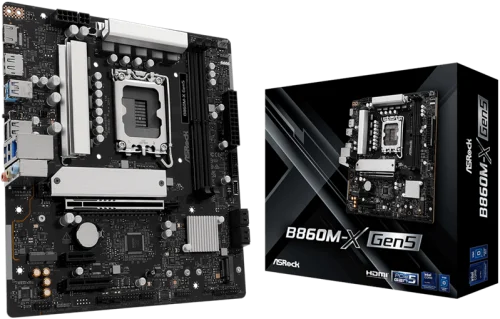 Материнская плата ASROCK B860M-X Gen5, LGA1851, B860, 2*DDR5, 4*SATA, 2*M.2, 3*USB 3.2, 2*USB 2.0, Type-C, 2*PCIx16, 1*M.2 (Key E), HDMI+DP, mATX