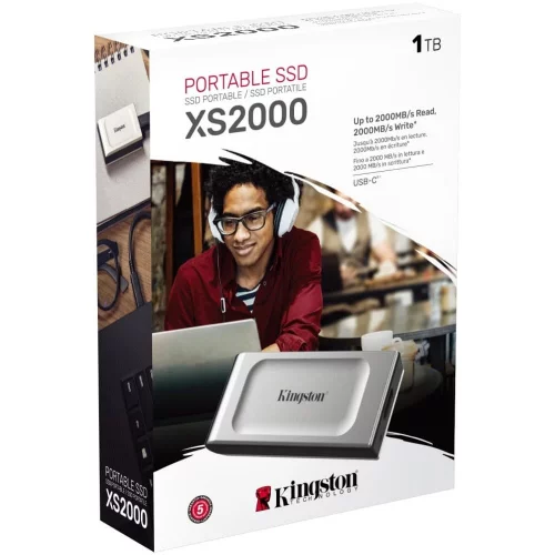 Твердотельный накопитель/ Kingston External SSD XS2000, 1000GB, Type-C, USB 3.2 Gen 2x2, R/W 2000/2000MB/s, IP55, 70x33x14mm, Silver (12 мес) (SXS2000/1000G) фото 2