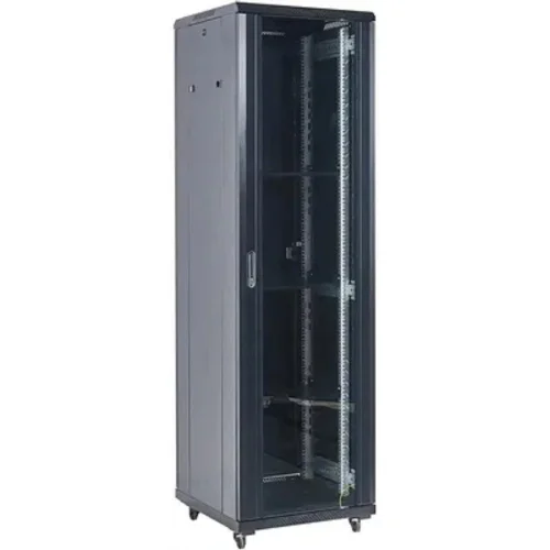 Шкаф коммутационный Rexant (04-2766-212) напольный 27U 600x600мм пер.дв.стекл металл 2 бок.пан. направл.под винты 800кг черный 56кг 230град. 1387мм IP20 сталь