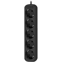 Удлинитель с заземлением Defender M530 3.0 м, 5 розеток, черный/ Power supply grounded Defender M530 3.0 m, 5 outlets, black (99330)