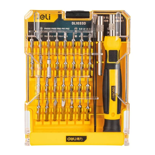 Набор прецизионных отверток Deli DL1033D 33 предмета пинцет в комплекте, пластиковый кейс