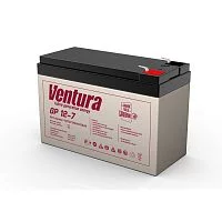 Батарея Ventura серия GP, GP12-7, напряжение 12B, емкость 7Ач (разряд 20 часов), макс. ток заряда 1.8А, свинцово-кислотная типа AGM, клеммы T2, ДШВ 151х65х100мм, вес 2.04кг/ Ventura battery GP series, GP12-7, voltage 12V, capacity 7Ah (discharge 20 h