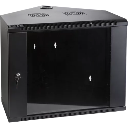 Шкаф настенный угловой, 6U 600x600, стеклянная дверь, черный (TWT-CBWTG-6U-6X6-BK)