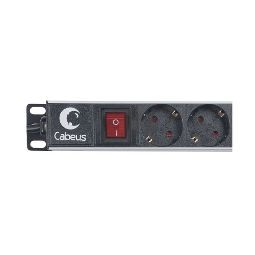 Cabeus PDU-12P-2EU Блок евророзеток для 19 шкафов, 12 розеток, 16 A, выключатель, шнур 2м, алюминиевый корпус, немецкий стандарт фото 2