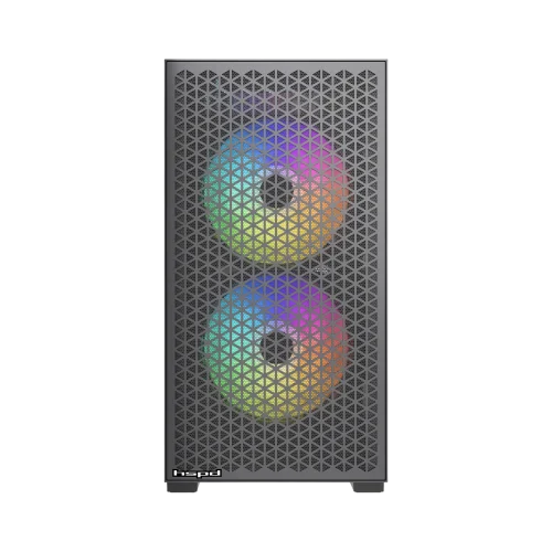 Корпус без блока питания/ Case HSPD M335, Mesh Mini-tower, Black, TG, 0.45 SPCC, 2x140mm ARGB + 1x120mm ARGB mATX, mITX 160/ 340/ 184mm 2x2.5, 2x3.5, 4xPCI 1xUSB-A 3.0, 2xUSB-A 2.0 385x200x390mm (M335-TGBK-ARGB)