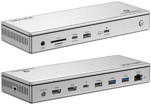 Docking Station WAVLINK Thunderbolt 4 TripleDisplay/ 96W Power Delivery Include 160W Adapter/ 2xUSB-A 10Gbps/ 2xUSB-A 5Gbps/ 1xUSB-C/ 1xThunderbolt4/ 2xHDMI 2.1/ 1x2.5GigabitLAN/ 1xComboAudioJack/ 1xCardReader (WL-UTD45)