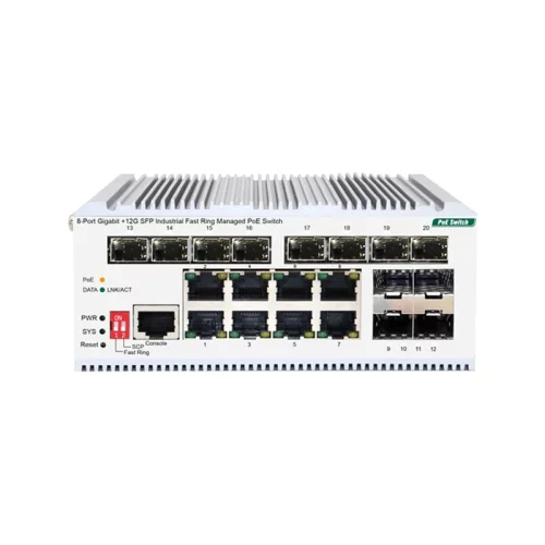 Коммутатор/ Managed L2 Industrial Fast Ring Switch 8x1000Base-T PoE, 12x1000Base-X SFP, PoE Budget 185W, Surge 4KV, -40 to 75°C (OI3120P/185W/A1A)