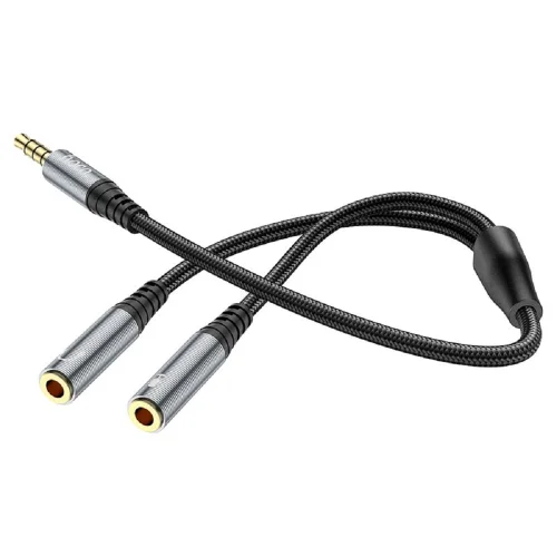 HOCO UPA21/ AUX аудио кабель/ 3.5 mm jack M - 2x3.5 mm jack F/ 0.25m/ Black (HC-66809)