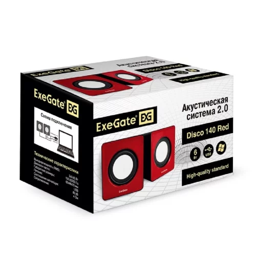 Exegate EX289920RUS Акустическая система 2.0 ExeGate Disco 140 Red (питание USB, 2х3Вт (6Вт RMS), 100-20000Гц, красный) фото 2