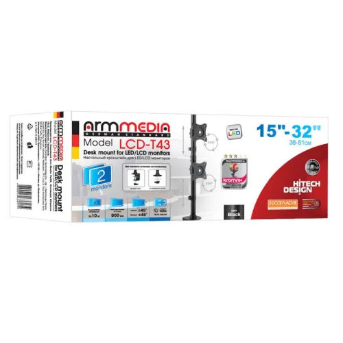 Кронштейн для мониторов ARM MEDIA LCD-T43 черный (настольный для 2-х мон. 15-34, max 2x10кг. 5 ст св., нак. ±45°, пов. ±45°) (10166) фото 4