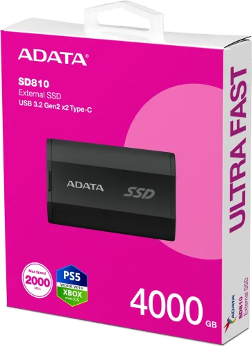 Твердотельный накопитель/ ADATA External SSD SD810, 4000GB, Type-C, USB 3.2 Gen2х2, up to R/W 2000/2000 MB/s, 72.7x44x12.2mm, Black (5 лет) (SD810-4000G-CBK) фото 6