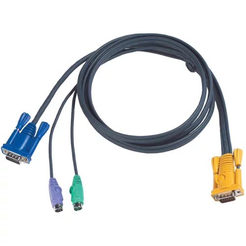 CABLE SP15M -- HD15M/MINIDIN6M; 6M/ Кабель KVM PS/2(Kлав+мышь)(Male)+HDB15(Male) <-> SPHD15(Male) 6,0м., тонкий, черный. (2L-5206P)