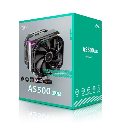Вентилятор Deepcool AS500 PLUS RTL {6} (727071) (Height 164mm, 6mm x 5pcs, Fan 140mm*2, 500;1200RPM ±10%, < 29.2 dB(A), 4-pin PWM, TDP 220W, Screw, Socket AMD AM4, Intel LGA 2066/ 2011-v3/ 2011/ 1700/ 1200/ 115x) {8} (R-AS500-BKNLMP-G) фото 10