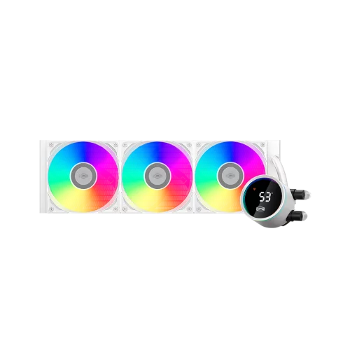 Система охлаждения/ Water Cooling System PCCooler DA360 Pro ARGB Digital WH (300W, 360mm, LED temp., White, ARGB/ Fans: 3x120mm, 75.8CFM, 33.7dBA, 2200RPM/ Pump height 57mm, 28dBA, 3000RPM, Rad thickn