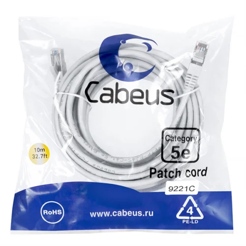 Патч-корд Патч-корд Cabeus PC-FTP-RJ45-Cat.5e-15m FTP, кат. 5е, 15м, экранированный, серый