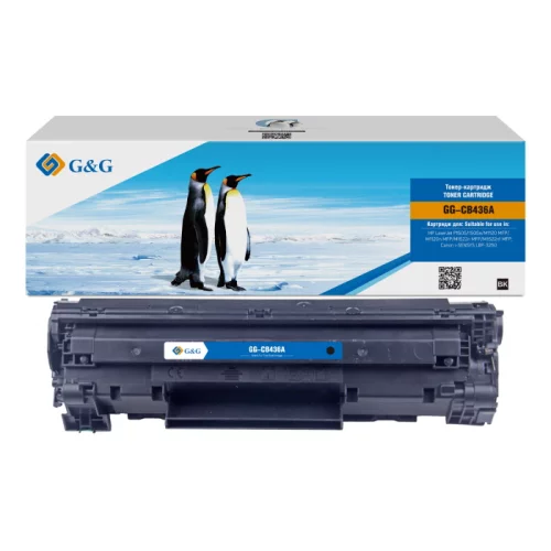 Тонер-картридж G&G черный / 2000 страниц для HP LJP1505/ M1120/ M1522;Canon LBP-3250 с чипом (GG-CB436A)
