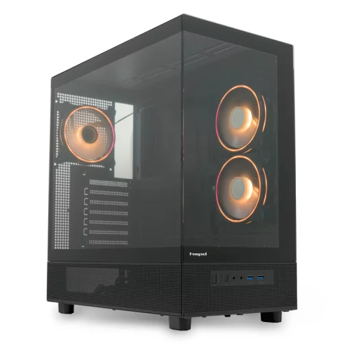 Корпус без блока питания/ HSPD F710, Panoramic Mid Tower, Black, TG, 0.5 SPCC, 3x120mm ARGB E-ATX, ATX, mATX, mITX 185/395/270mm 2x2.5