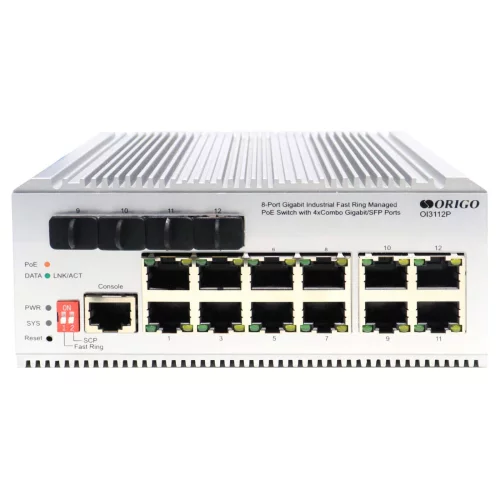 Коммутатор/ Managed L2 Industrial Fast Ring Switch 8x1000Base-T PoE, 4xCombo 1000Base-T/SFP, PoE Budget 185W, Surge 4KV, -40 to 75°C (OI3112P/185W/A1A)