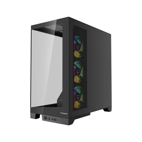 Корпус без блока питания/ Case HSPD F550, Mid Tower, Black, TG, 0.7 SPCC, 4x120mm ARGB ATX, mATX, mITX 185/ 420/ 200mm 3x2.5, 3x3.5, 7xPCI 1xUSB-A 3.0, 1xUSB-C 433x245x473mm (F550-TGBK-ARGB)