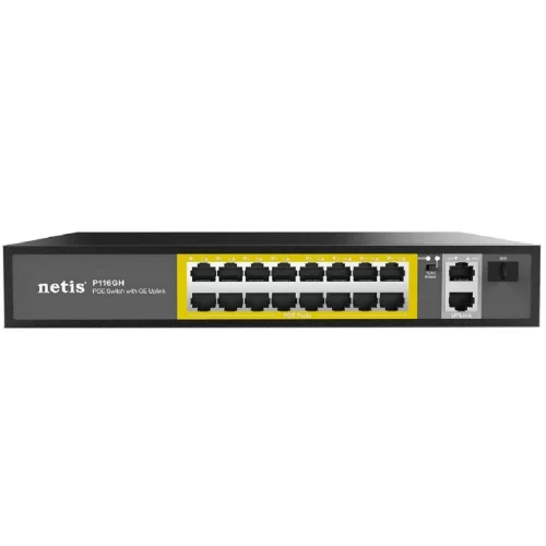 Коммутатор Netis P116GH (L2) 16x100Мбит/с 2x1Гбит/с 1SFP 16PoE 16PoE+ 240W неуправляемый