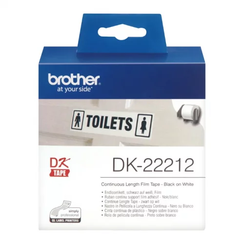 Лента Brother DK22212 неразрезанная отделяемая пленка для печати наклеек черным на белом фоне 62 мм x 15,24 м