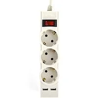 Perfeo сетевой фильтр "POWER-S", 5,0м, 3 розетки 10А, 2USB, 2500 Вт, двойная защита, серый. (PF_E1642)