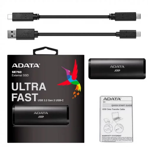 Твердотельный накопитель/ ADATA External SSD SE760, 2048GB, Type-C, USB 3.2 Gen2, R/W 1000/800 MB/s, 122x44x14mm, Titan-Gray (3 года) (ASE760-2TU32G2-CTI) фото 3