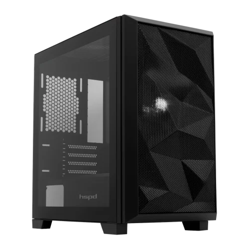 Корпус без блока питания/ Case HSPD M340, Mesh Mid Tower, Black, TG, 0.5 SPCC, no fans, mATX, mITX, 165/ 350/ 200mm, 2x2.5