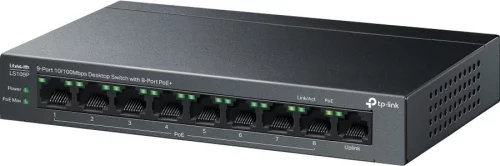 TP-Link LS109P, Настольный коммутатор с 9 портами 10/100 Мбит/с (8 портов PoE+), 802.3af/at, бюджет PoE — 63 Вт, до 250 метров
