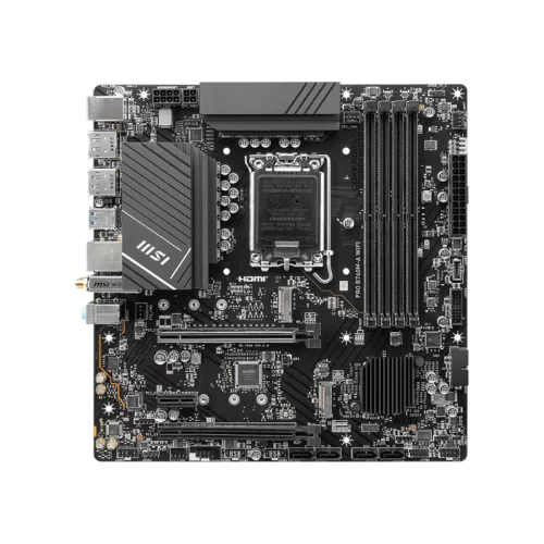 Материнская плата/ MB MSI INTEL B760 s1700, 4xDDR5(256GB), 2xHDMI 2.1/2xDP, 2xPCIe 4.0x16, 1xPCIe 3.0, 1xLAN (2.5GbE), Wi-Fi, BT, 4xSATA 6Gb/s, 2xM.2, 4xUSB 3.2, 2xUSB 2.0, 1xPS/2, mATX (PRO B760M-A WIFI)