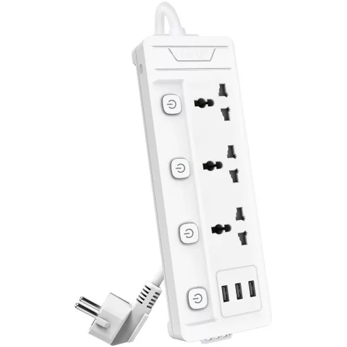Сетевой фильтр универсальный Deli ET410/ 3розетки + 3USB , 2 м