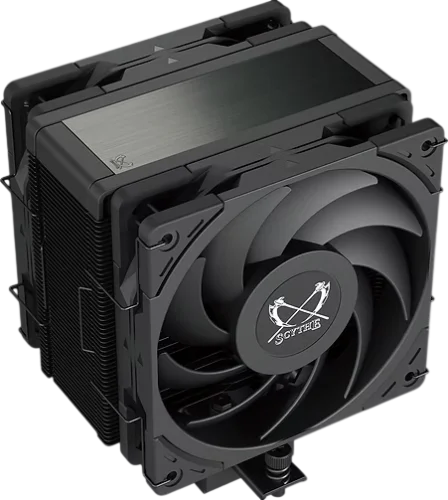 Кулер для процессора/ CPU Cooler Scythe Kotetsu Mark 4 DBE (200W, 4-pin PWM, 155mm, Al/ Cu, 4x6mm, 2x120mm, 60.29CFM, 26.88dBA, 2000RPM, S: 1851/ 1700/ 1200/ 115X, AM5/ AM4, black) (SCKTT-4000DBE)