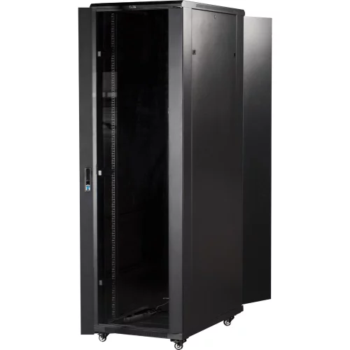 Шкаф серверный Lanmaster (TWT-CBB-42U-8X10-G1) напольный 42U 800x1000мм пер.дв.стекл задн.дв.двуст. 2 бок.пан. 800кг черный IP20