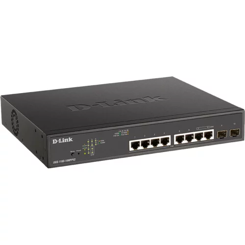 Коммутатор/ EasySmart L2 Switch 8х1000Base-T PoE, 2x1000Base-X SFP, PoE Budget 242W, 2 PoE ports 802.3bt (90W) (DGS-1100-10MPPV2/A3A)