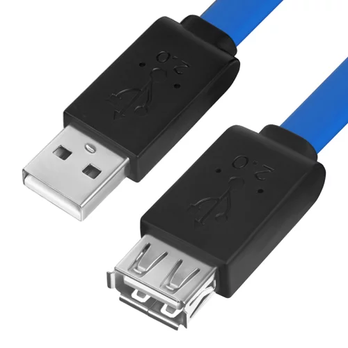 GCR Удлинитель PROF 1.0m USB 2.0, AM/AF, плоский синий, морозостойкий (GCR-UEC2M2-BD-1.0M)