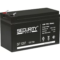 Батарея SECURITY FORCE серия SF, SF 1207, напряжение 12В, емкость 7Ач (разряд 20 часов), макс. ток разряда (5 сек.) 60А, макс. ток заряда 2.1А, свинцово-кислотная типа AGM, клеммы F1, ДxШxВ 151х65х95мм., вес кг., срок службы 3-5 лет./ Battery SECURITY FO