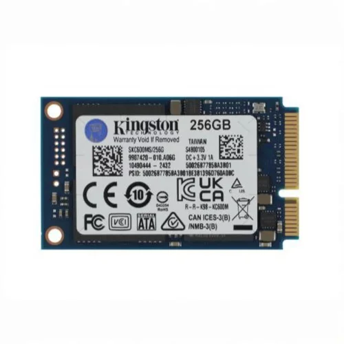 Твердотельный накопитель/ Kingston SSD KC600, 256GB, mSATA, SATA3, 3D TLC, R/W 550/500MB/s, IOPs 90 000/80 000, DRAM buffer 256MB, TBW 150, DWPD 0.32 (12 мес) (SKC600MS/256G)