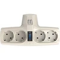 Разветвитель/ Разветвитель ZIS Pilot T USB, 4 розетки (евро с заземлением), 2*USB