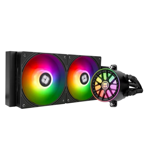 Система жидкостного охлаждения/ Water Cooling System Thermalright Aqua Elite 240 V6 (240mm, Black, ARGB/ Fans: 2x120mm, 70.84CFM, 29.8dBA, 2000RPM/ Pump height 53.5mm, 2800RPM, Rad thickness 27mm/ S: (A-ELITE-BL-240-ARGB-V6)