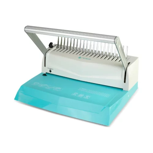 Переплетчик ГЕЛЕОС БП-16 бирюзово-белый на пластиковую пружину, А4, ручная перфорация 16 листов, переплет макс до 500 л., глубина перфорации 2-3-4-5 мм (БП16ПББ)