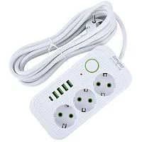 Amper сетевой удлинитель, 4,0м, 3 розетки, 3*0,75мм, 10А, 2500 Вт, 4usb, 1Type-C, белый. (JH-1074U-4W)