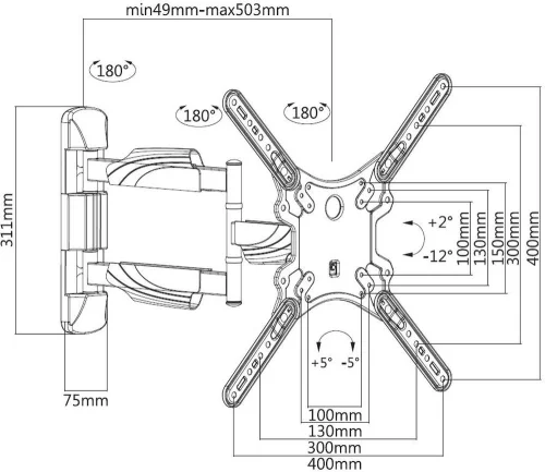 Кронштейн для телевизора Ultramounts UM871 черный 23-55 макс.35кг настенный поворотно-выдвижной и наклонный