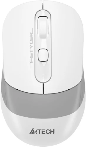 Мышь A4Tech Fstyler FG10CS Air белый/ серый оптическая (2000dpi) silent беспроводная USB для ноутбука (4but) (FG10CS AIR GRAYISH WHITE)