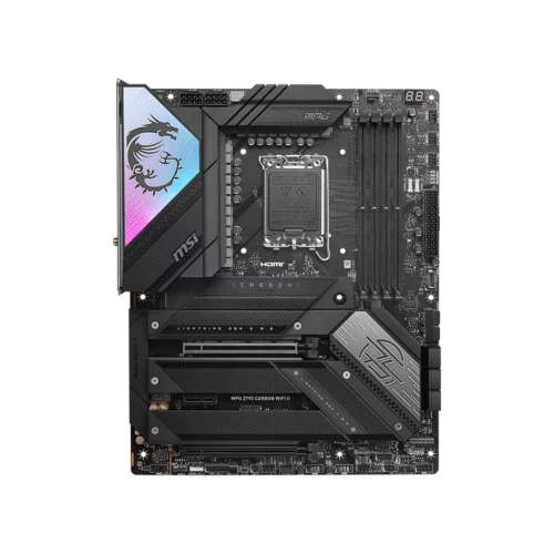 Материнская плата/ MB MSI INTEL Z790 s1700, 4xDDR5(256GB), HDMI 2.1, 1xPCIe 5.0x16, 1xPCIe 4.0x16, 1xPCIe 3.0, 1xLAN (2.5GbE), Wi-Fi, BT, 6xSATA 6Gb/s, 5xM.2, 2xUSB-C, 8xUSB 3.2, ATX (MPG Z790 CARBON WIFI II)