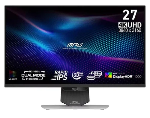 Монитор 27 MSI MPG 274URDFW E16M White (Rapid IPS, 3840x2160/ 1920x1080, HDMI+HDMI+DP+Type C (98W), 0.5 ms, 178°/ 178°, 400 cd/ m, 1000:1, 160Hz/ 320Hz) (9S6-3CF09H-030)