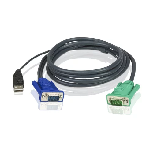 Кабель KVM USB(тип А Male)+HDB15(Male) <-> SPHD15(Male) 1,2м., черный/ATEN/ CABLE HD15M/USB A(M)--SPHD15M, 1.2M (2L-5201U)