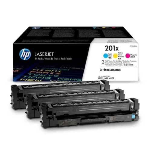 Картридж HP 201X, голубой, пурпурный, желтый / 3 x 2300 страниц (CF253XM) (CF253XM) Тонер-картридж набор из 3 шт/ HP 201X 3-pack High Yield Cyan/Magenta/Yellow Original LaserJet Toner Cartridges (CF253XM) фото 2