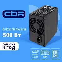 Блок питания CBR ATX 500W, 8cm fan, 20+4pin/1*4pin/1*IDE/2*SATA, кабель питания 1.2м, черный [PSU-ATX500-08EC] OEM