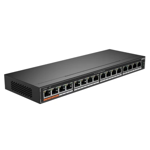 DAHUA DH-SG1016P 16-портовый гигабитный неуправляемый коммутатор c PoE, 16xRJ45 1Gb PoE, суммарно 190Вт, коммутация 32 Гбит/ с, MAC-таблица 8К, металл